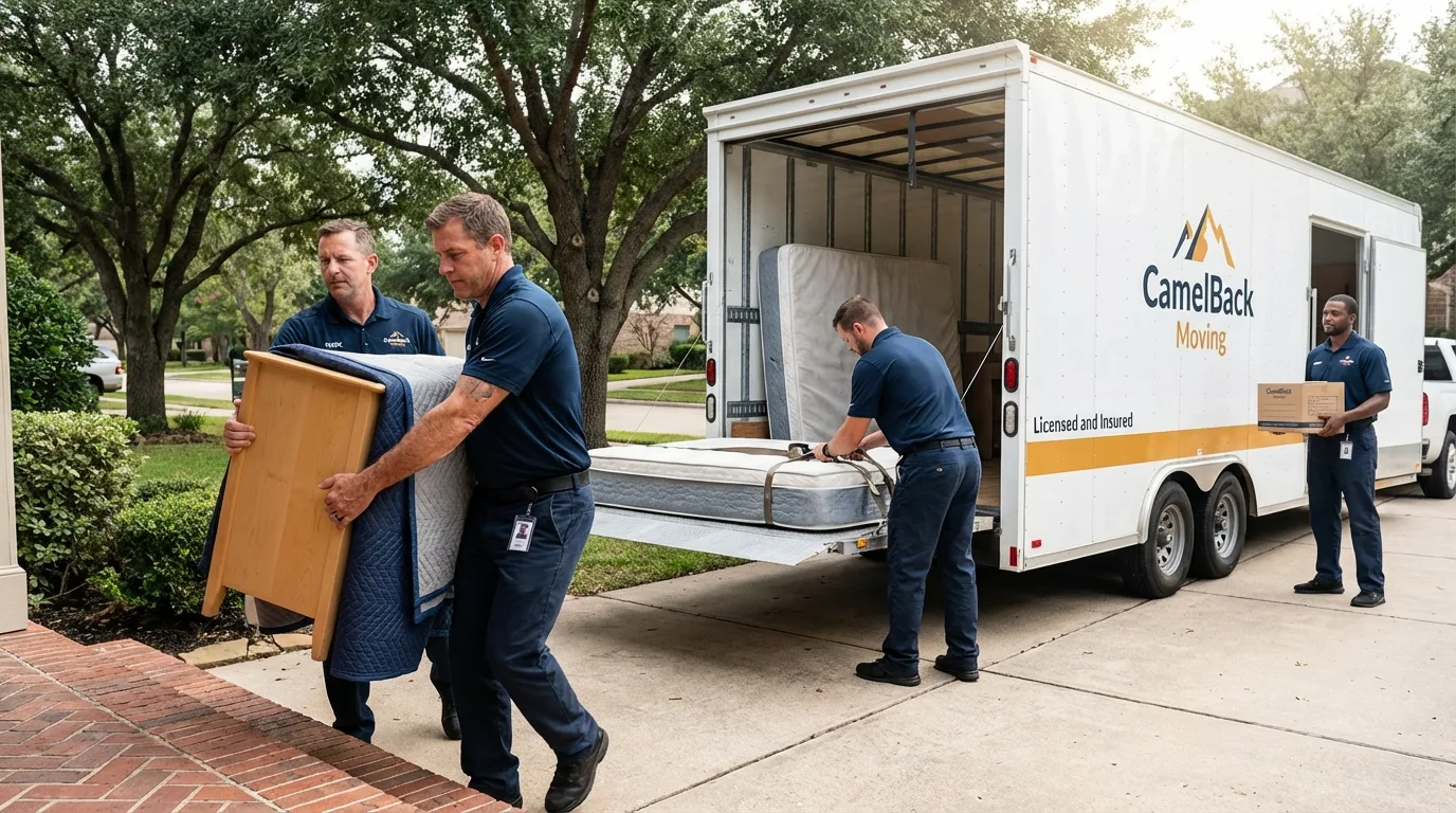 Crew loading residential truck for cross-state move from Haleyville, AL